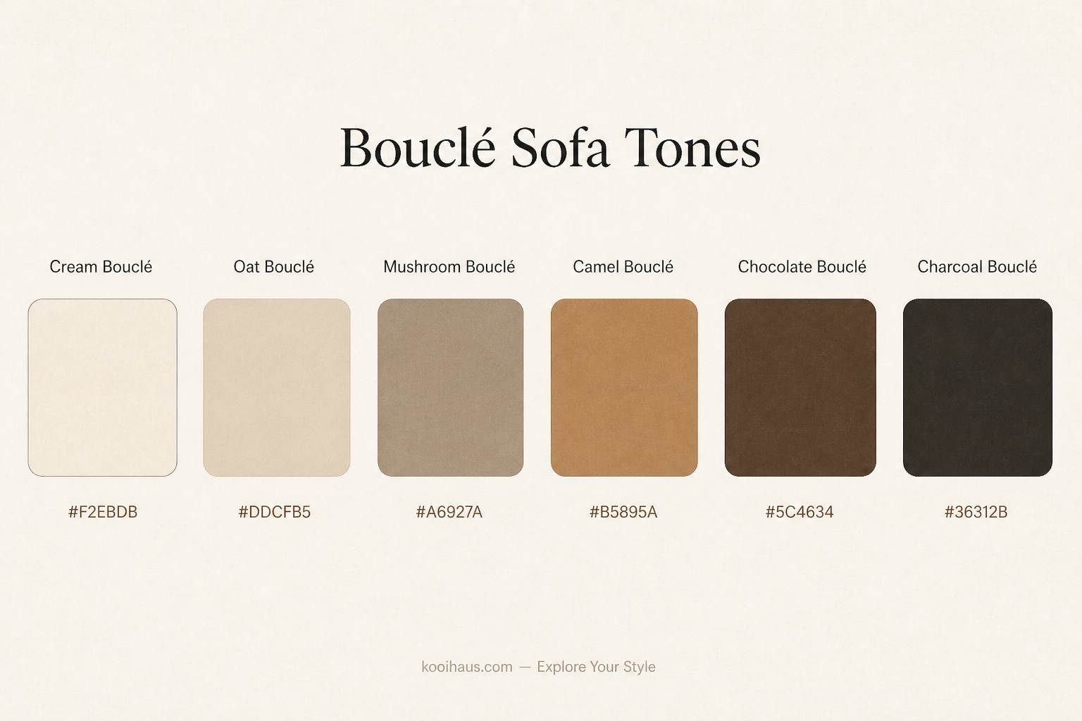 Bouclé Sofa Tones — color palette infographic for boucle sofa on Kooihaus