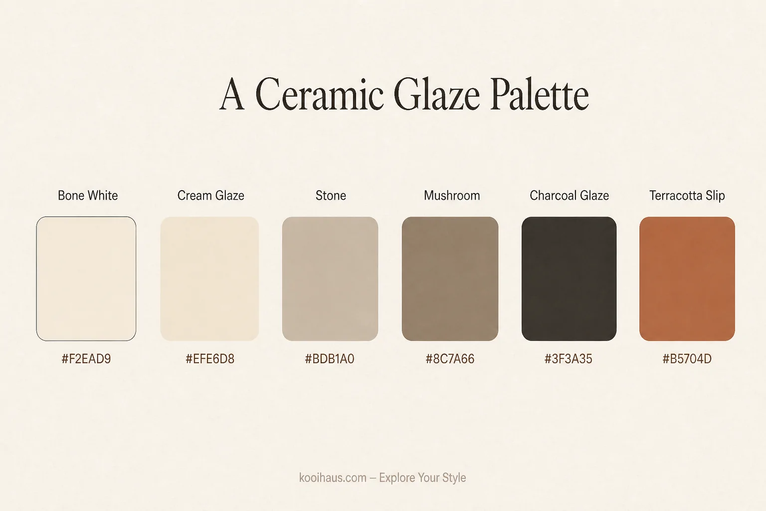A Ceramic Glaze Palette — color palette infographic for handmade ceramics home decor on Kooihaus