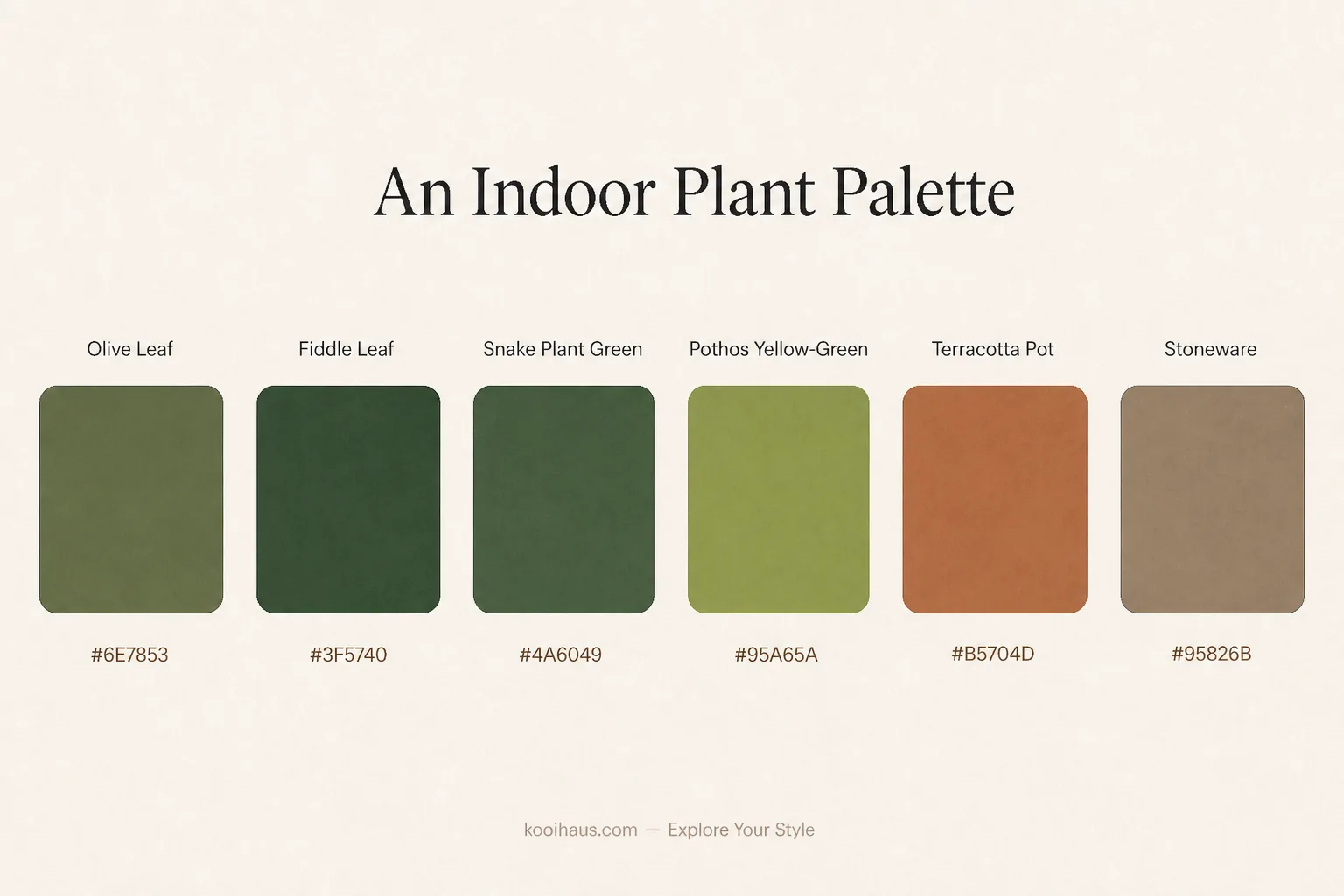 An Indoor Plant Palette — color palette infographic for indoor plants interior design on Kooihaus