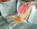 Colorful standard throw blanket draped across a sofa arm