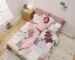 Hollister x Target dorm collection with pink patchwork bedding and matching loungewear