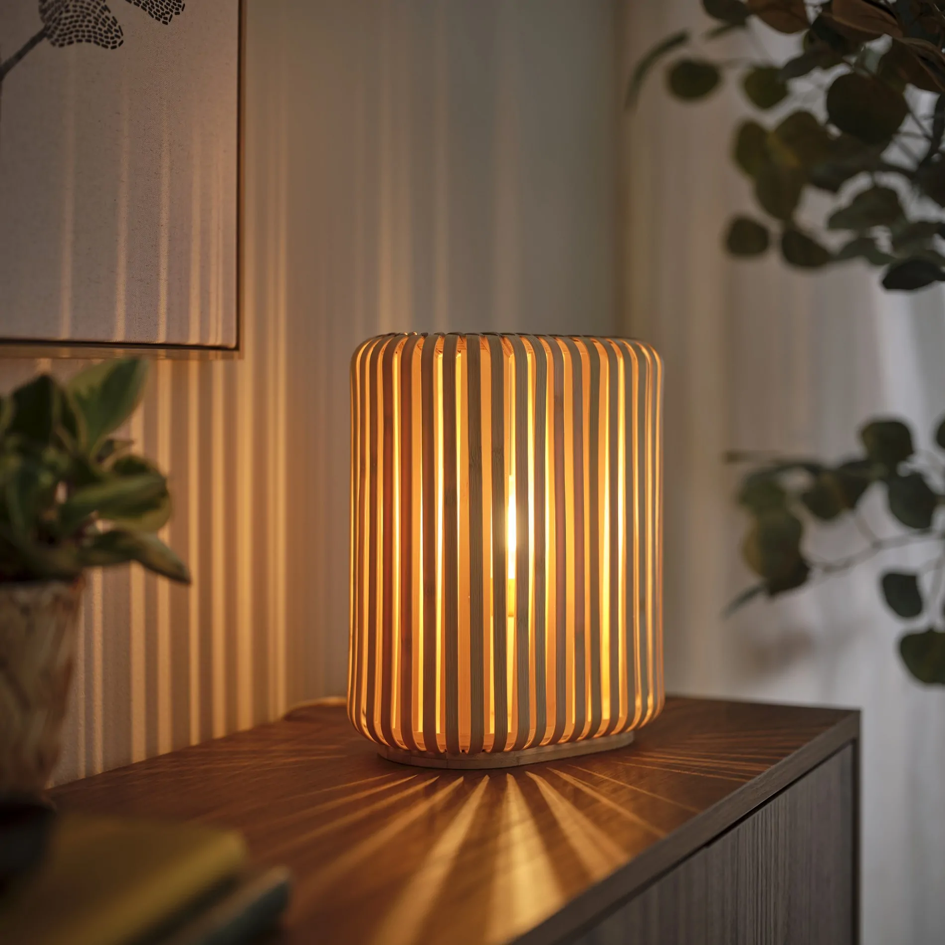 IKEA VARPTROSS bamboo table lamp with layered slatted shade