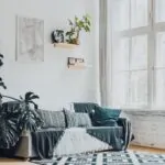 Textured throw blanket in a bright Scandinavian living room