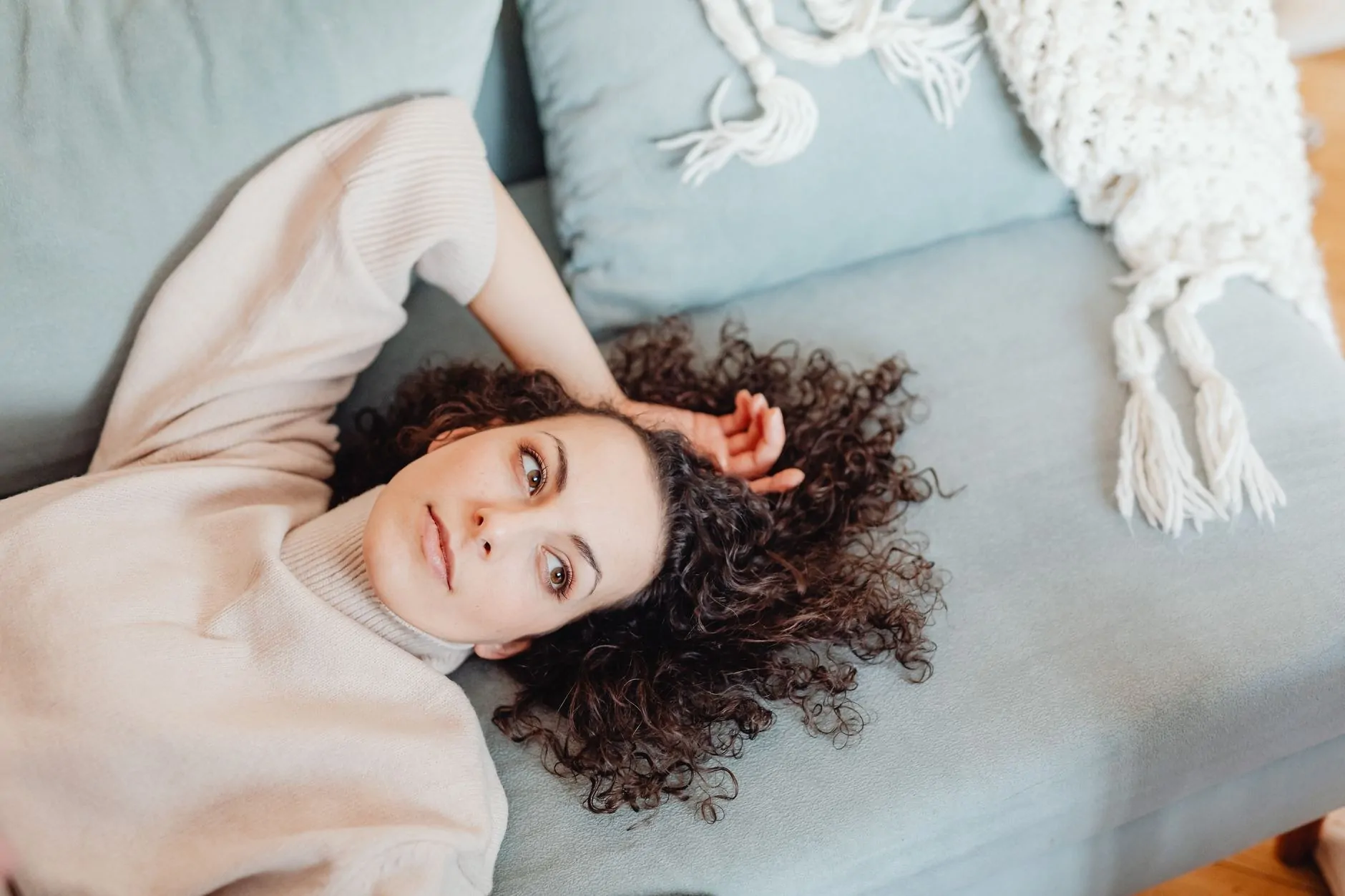 Relaxed living room scene with a soft throw blanket