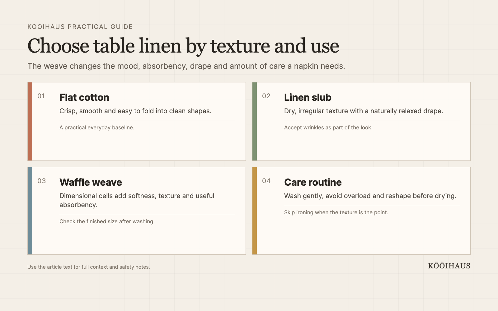 Choose table linen by texture and use