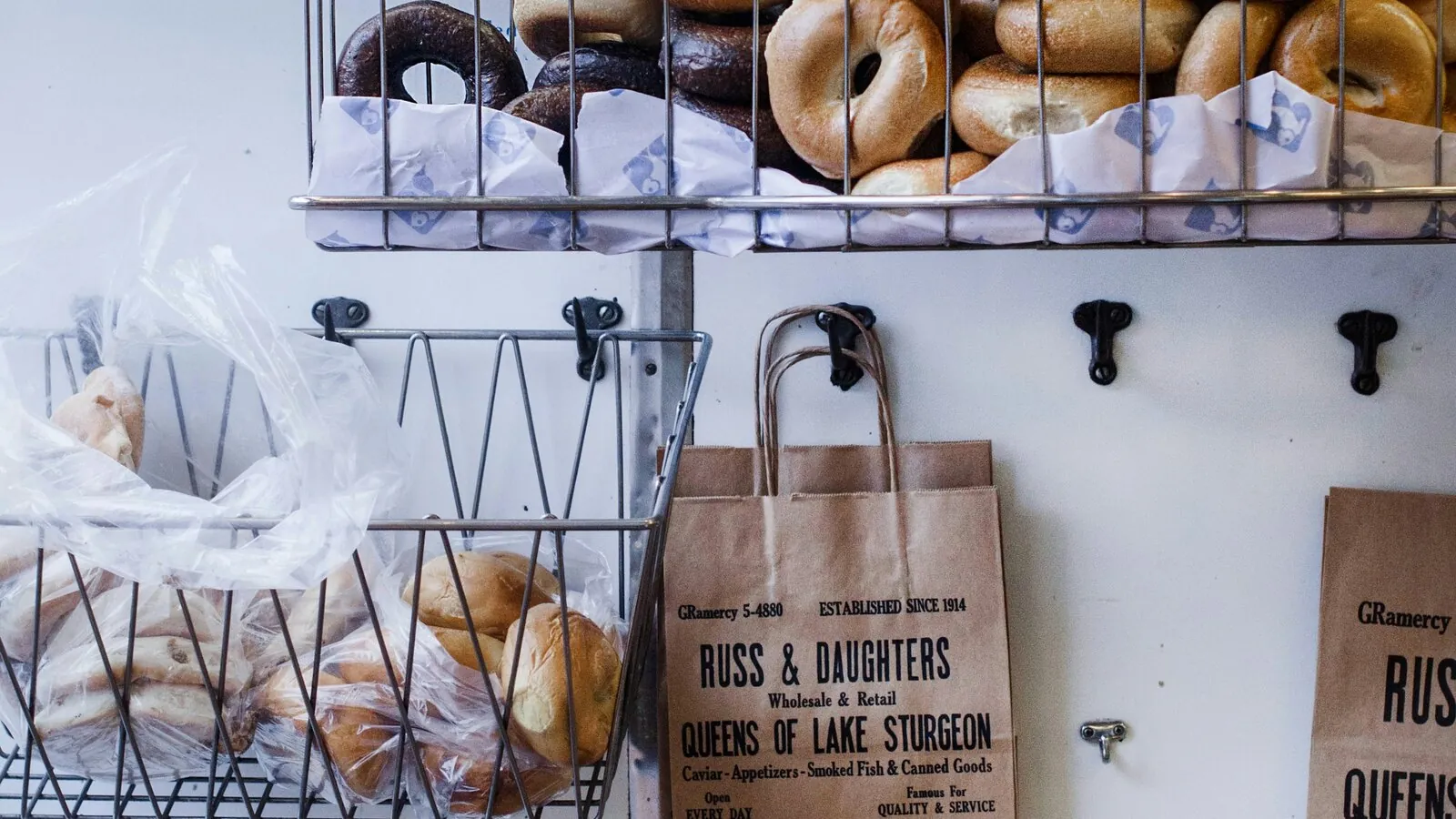 Bagels in baskets at Russ and Daughters