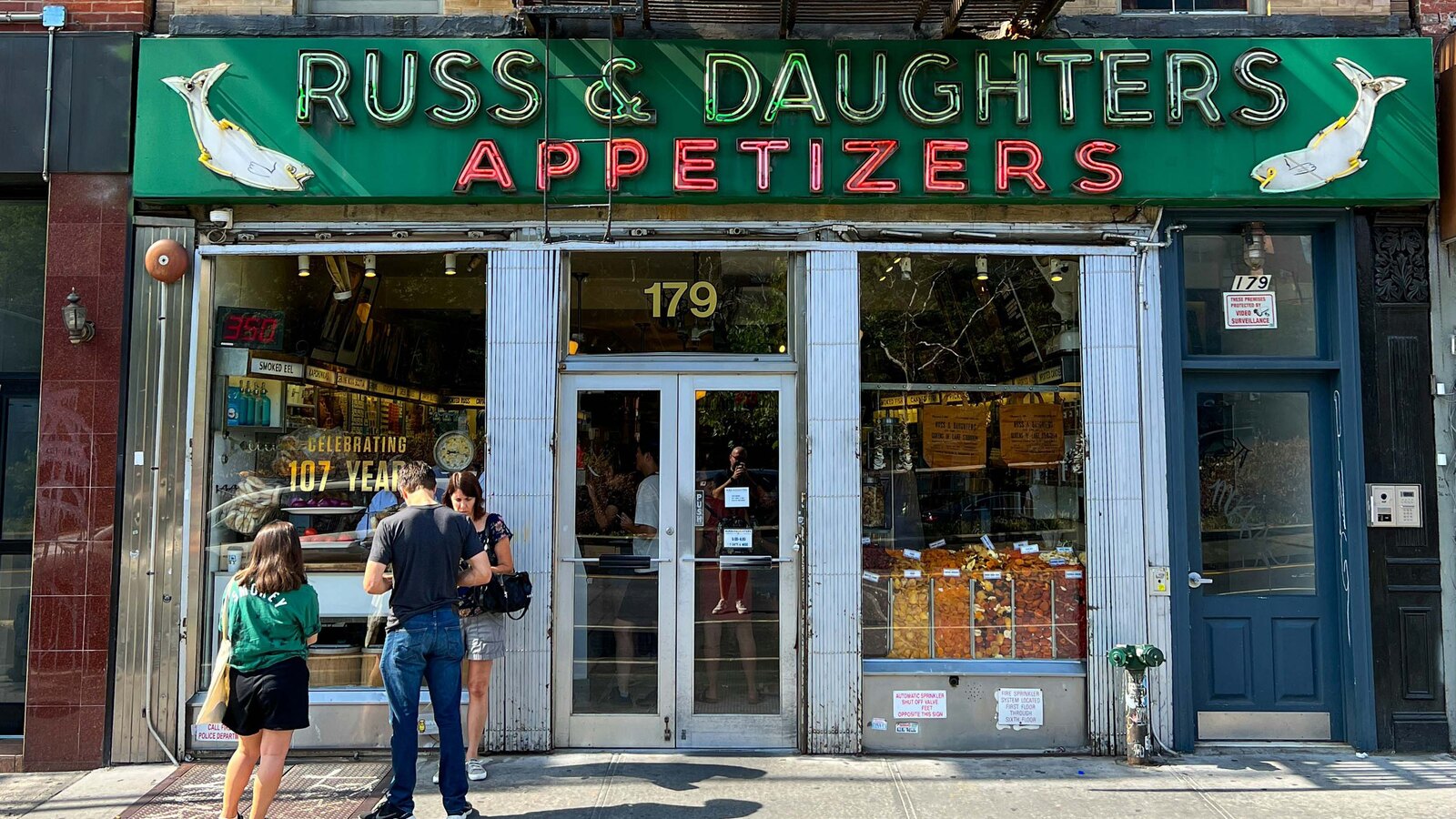 The Russ and Daughters appetizing shop storefront, Lower East Side, New York