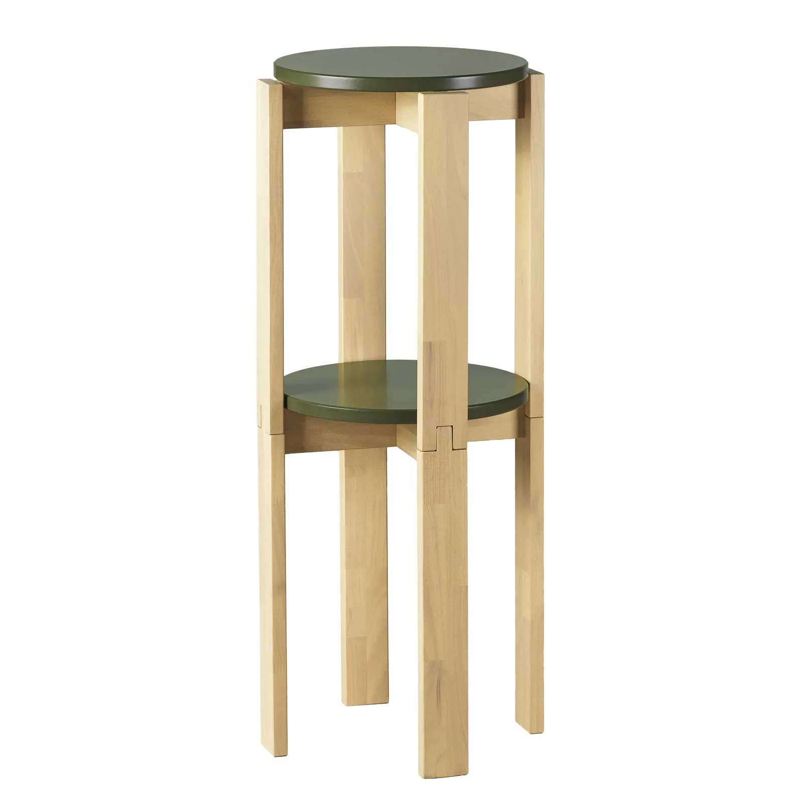 Studio product view of two IKEA KOMPISHÄNG stools locked together into a two-tier pedestal