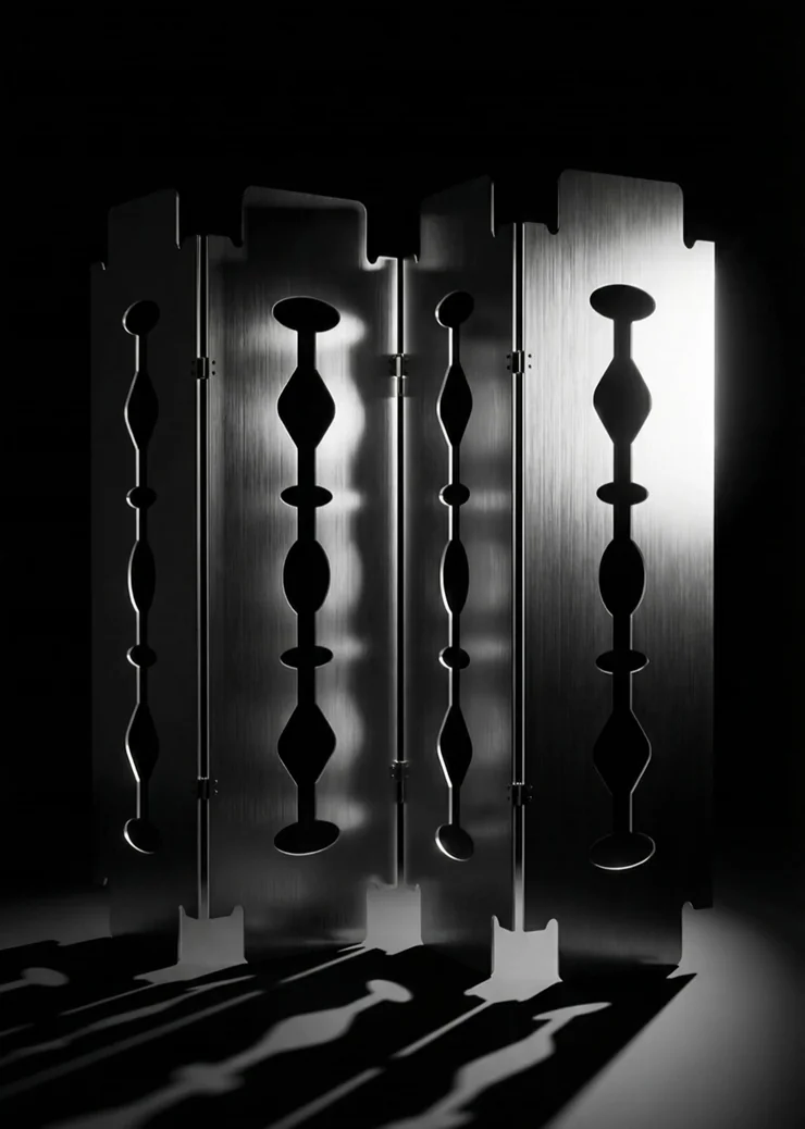 Studio Iron Kouros Cut Divider photographed against a dark background