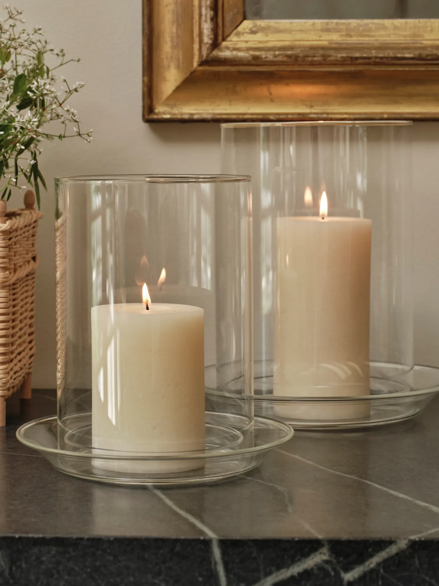 Clear glass hurricane candleholders from the Target This Oak House collection
