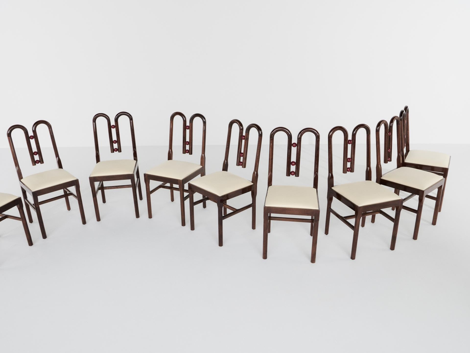 Group of oak and wool Purkersdorf chairs from the Baisi Guadagnino collection