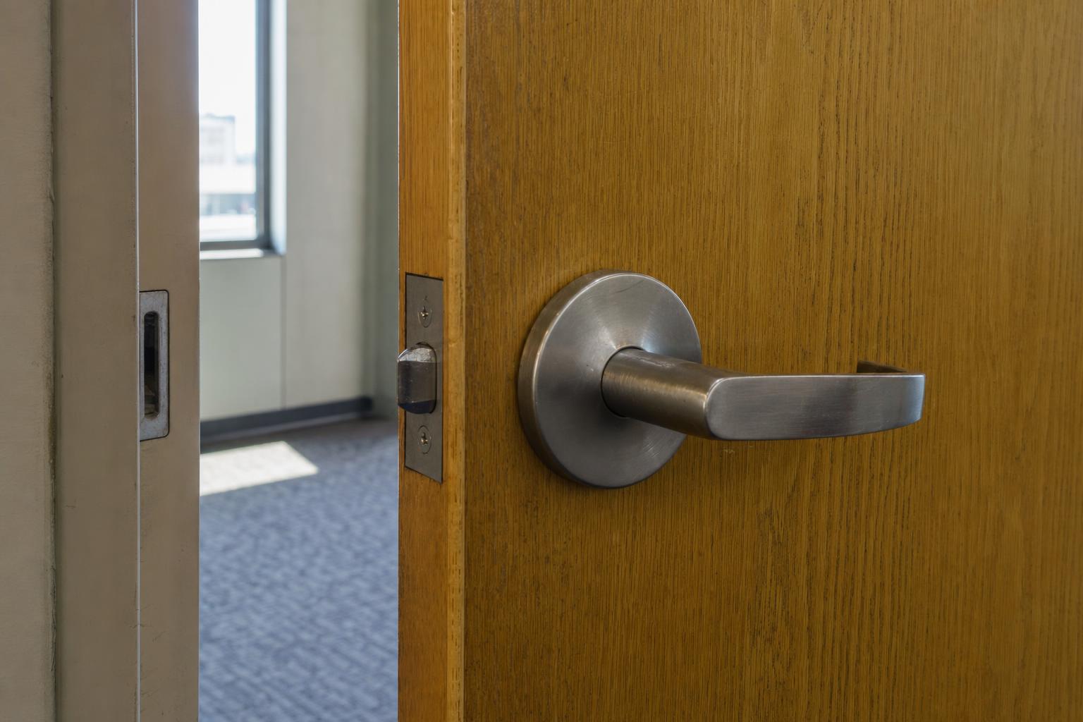 Lever handle on a commercial office door